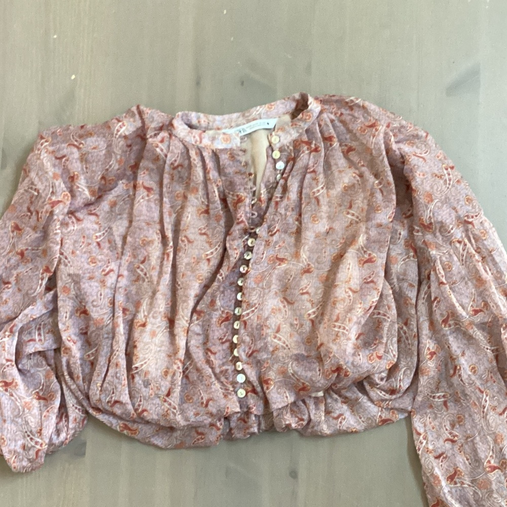 Zara Pink Paisley Cropped Button-Up Blouse